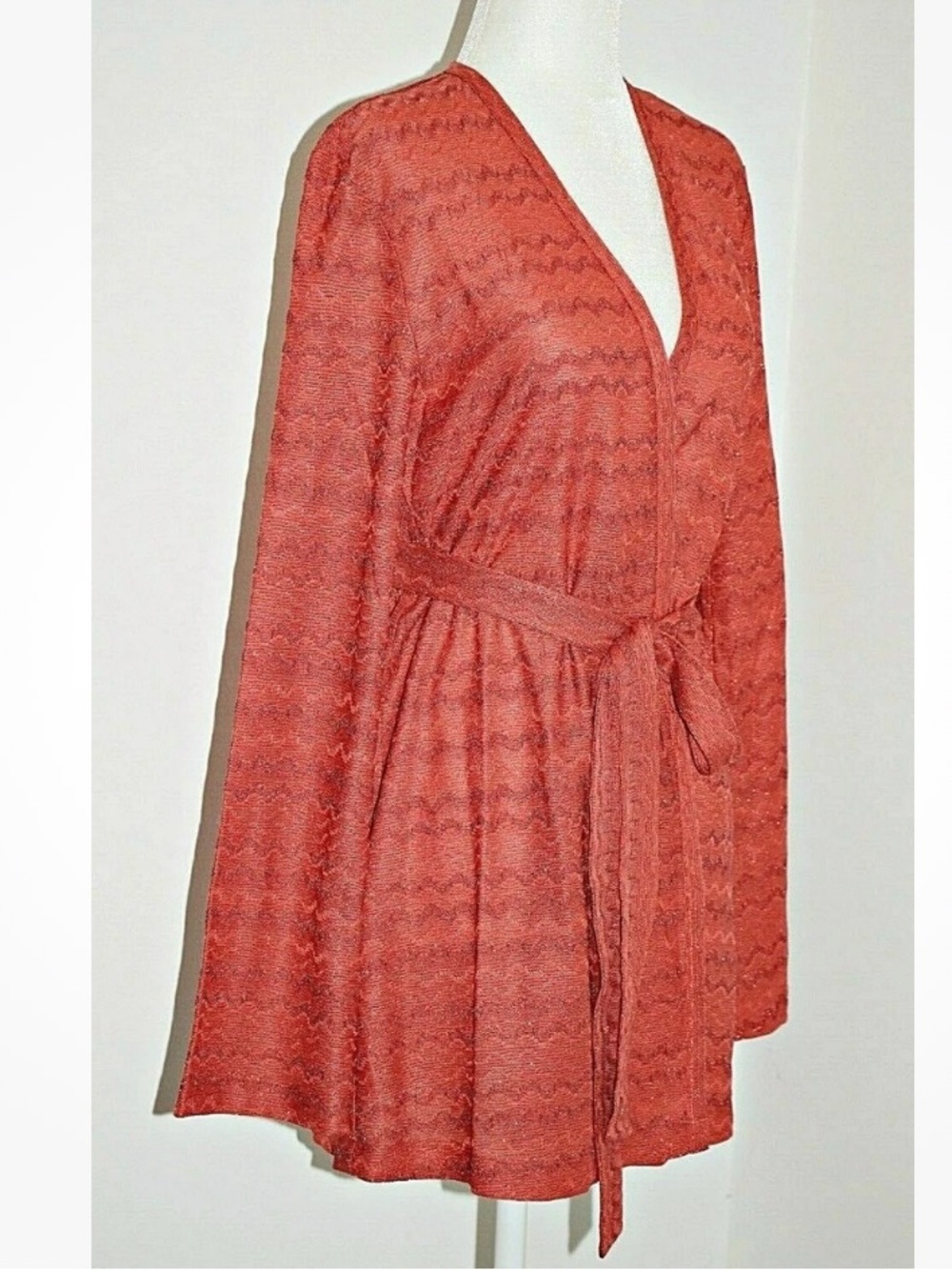 NWT Missoni Crochet-Knit Wide Sleeve Belted Cardigan in Burnt Orange small
